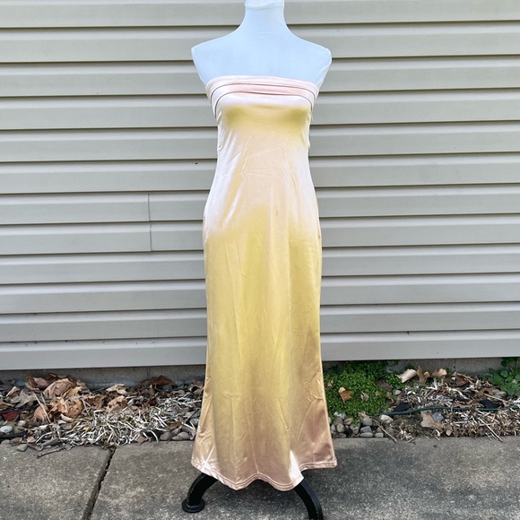 NWT Champagne Satin Strapless Tube Open Back Bodycon Cocktail Maxi Dresses - Picture 11 of 16